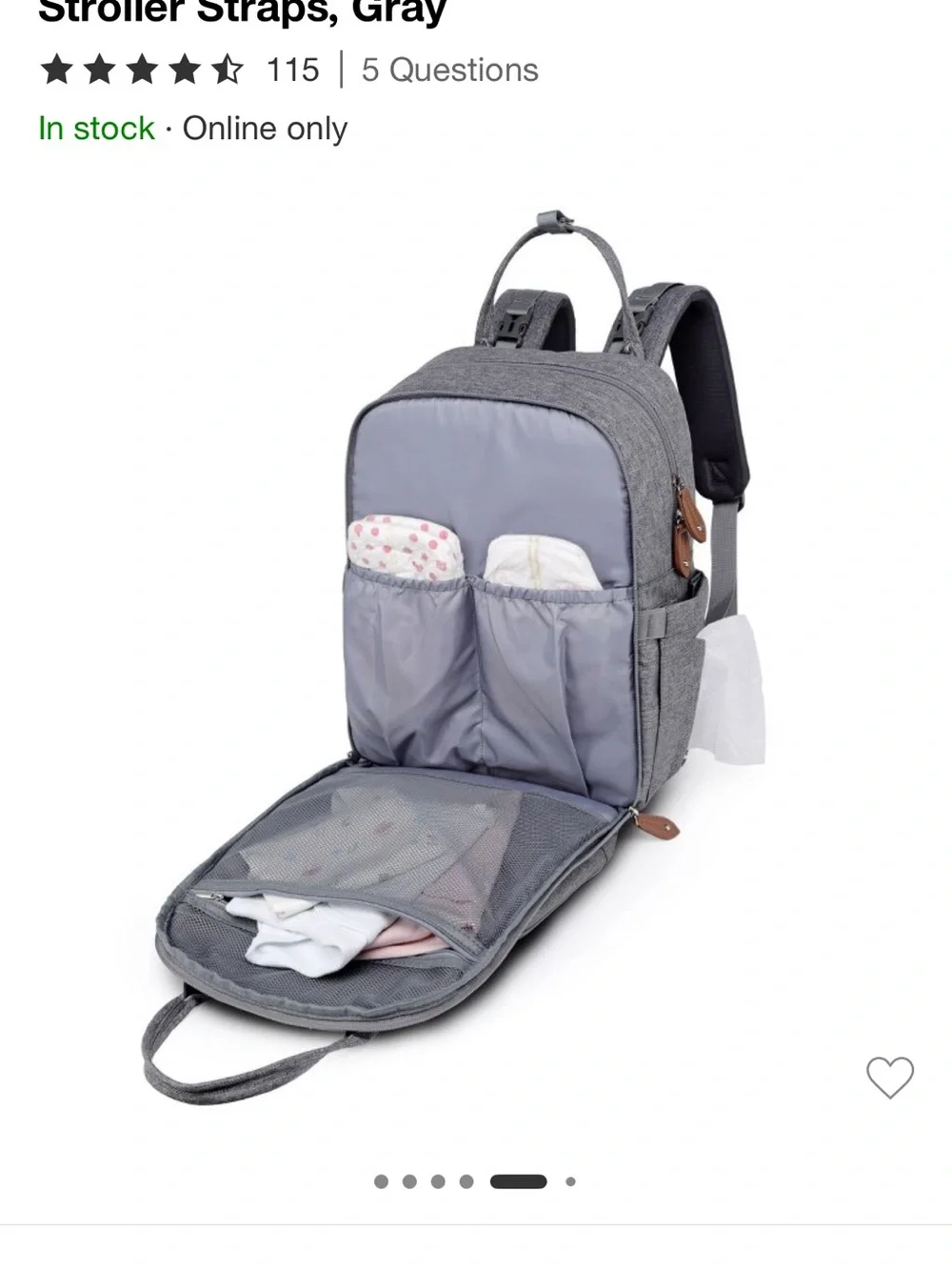 Gray Diaper Backpack with Changing Pad and Pacifier Case
